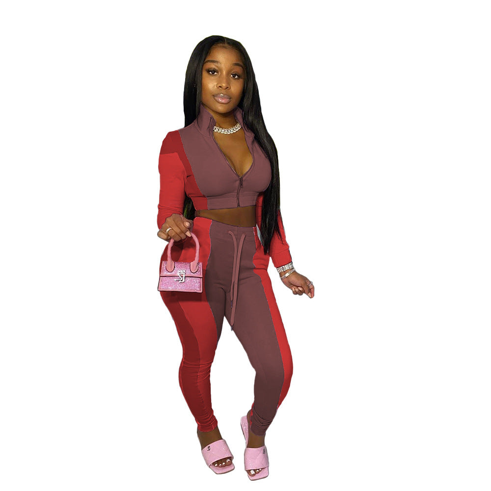 Women's Panelled Multicolor Athleisure Pants Two-Piece Set