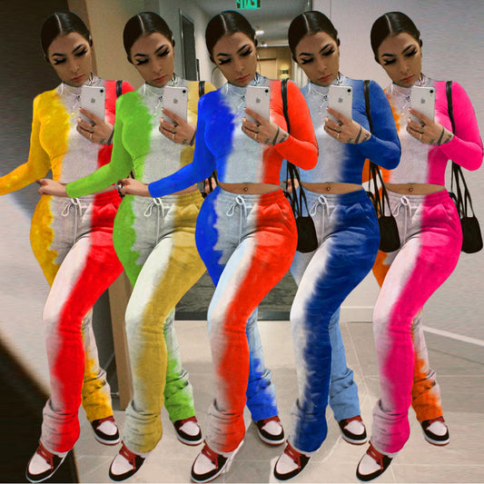 Tie-dye Printed Crinkled Trousers Athleisure Set